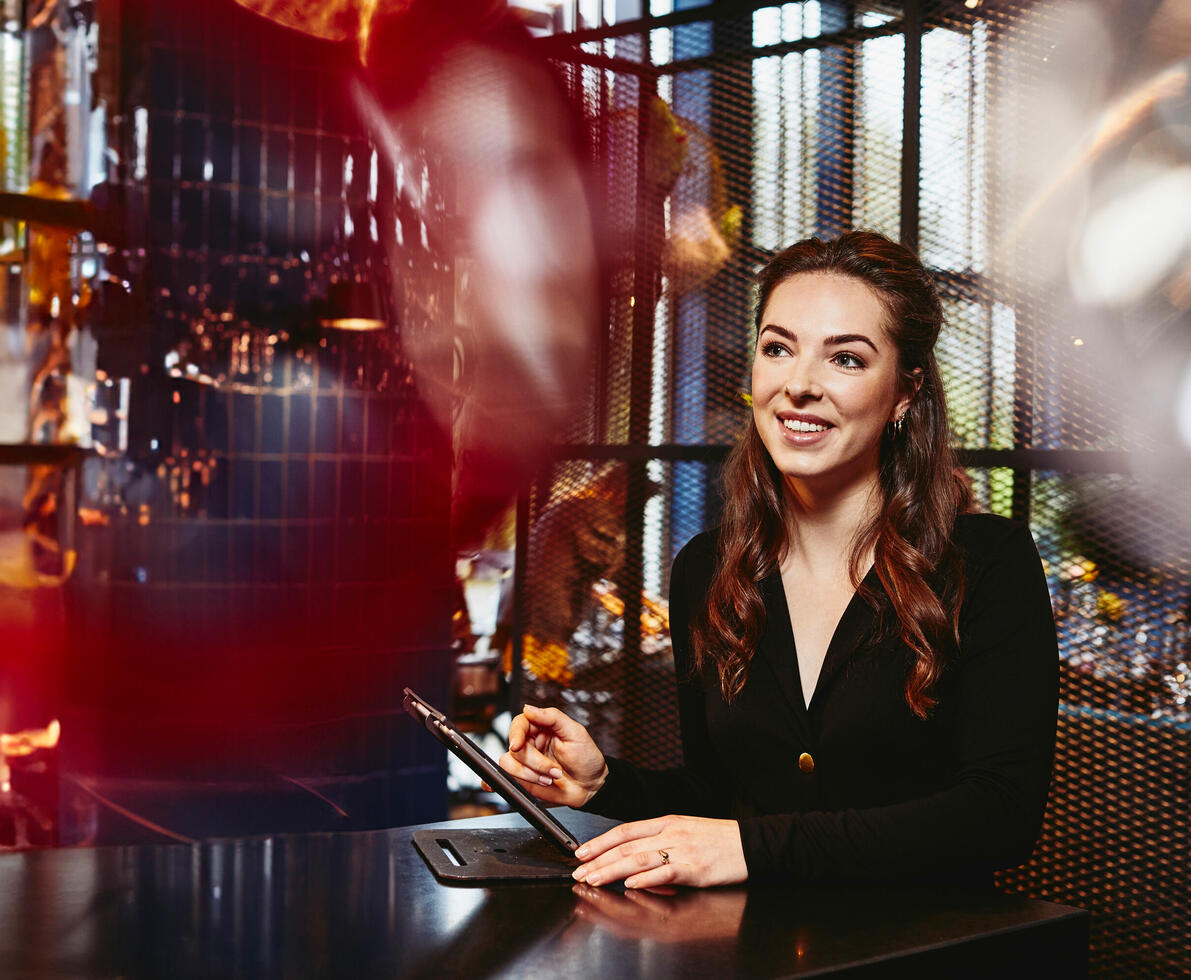 A woman smiling